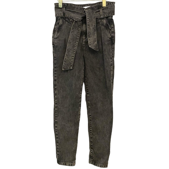 Sezane Austin Trouser Jeans Women 34 US 2 Washed Black Paper Bag Waist 90s Style - Picture 2 of 9